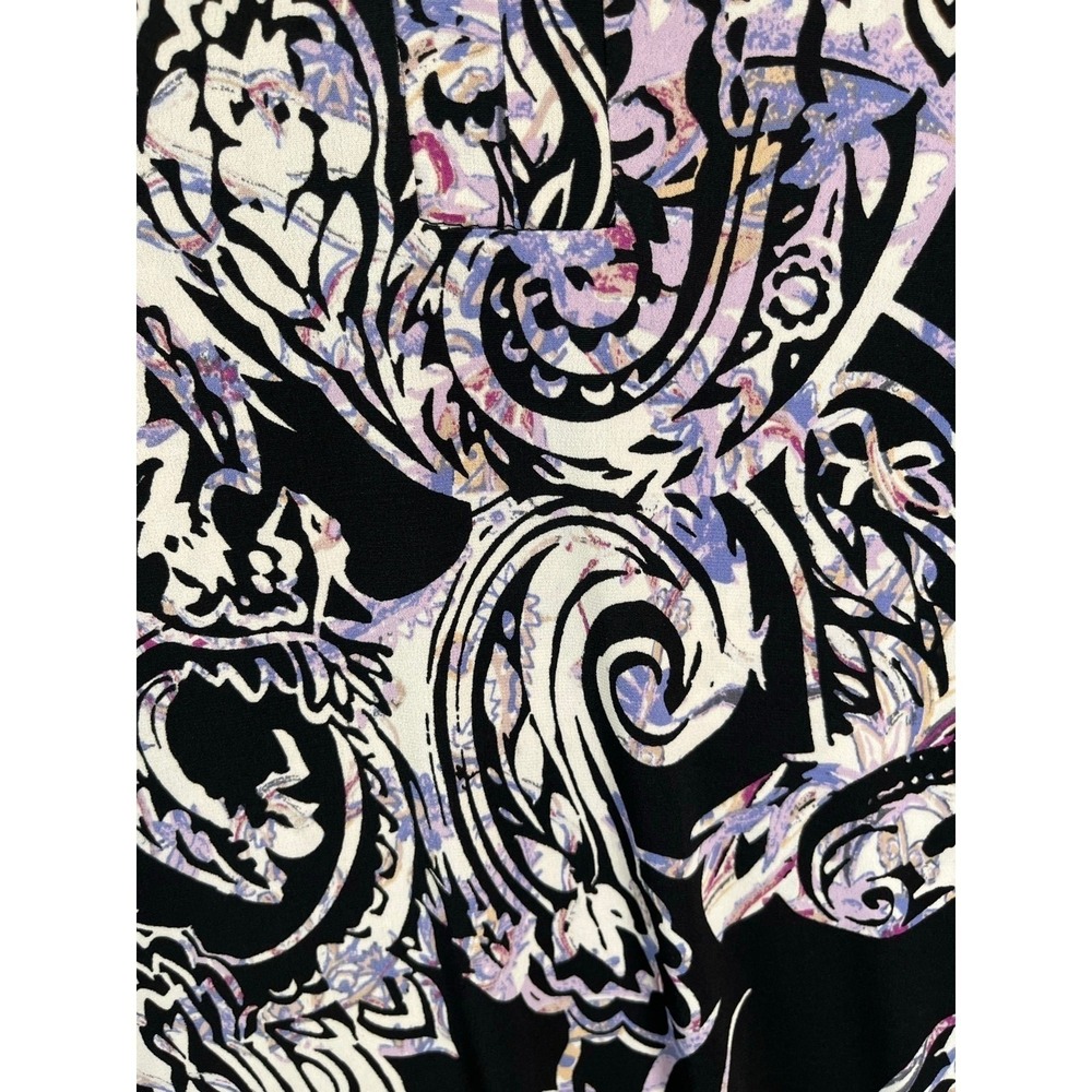 Dana Buchman Sheath Dress Black Purple Paisley Cap Sleeve Stretch Large - Picture 4 of 7